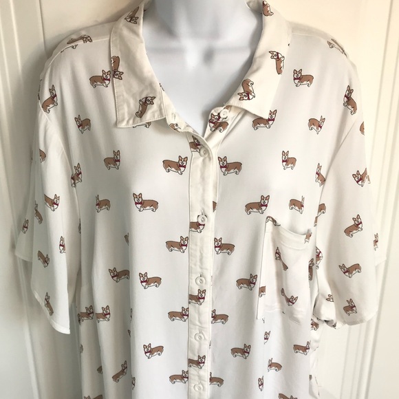 Torrid Women’s Corgie Print Stretch White Button Up SS Shirt plus size 4X in EUC - Picture 8 of 16